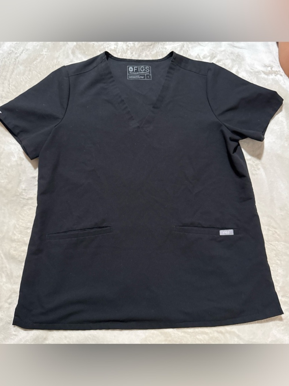Figs Black Technical Collection Scrub Top - Logo Print